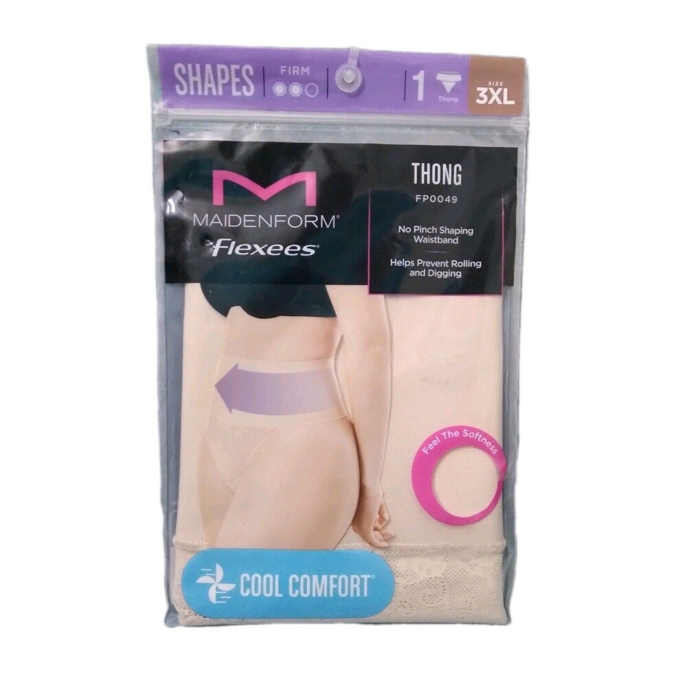Maidenform Shapes Thong Panties Plus Size 3XL Beige Underwear Sexy Flexees